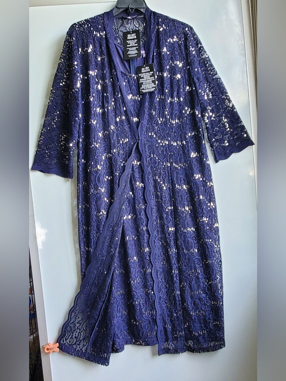 NWT Roaman's Navy Blue Sequin Lace Jacket Dress Set Plus Size 20W